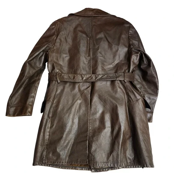 Vtg Richmand Brothers Double Breasted Belted Leather 70's Trench Coat Mens 42 - Picture 3 of 8